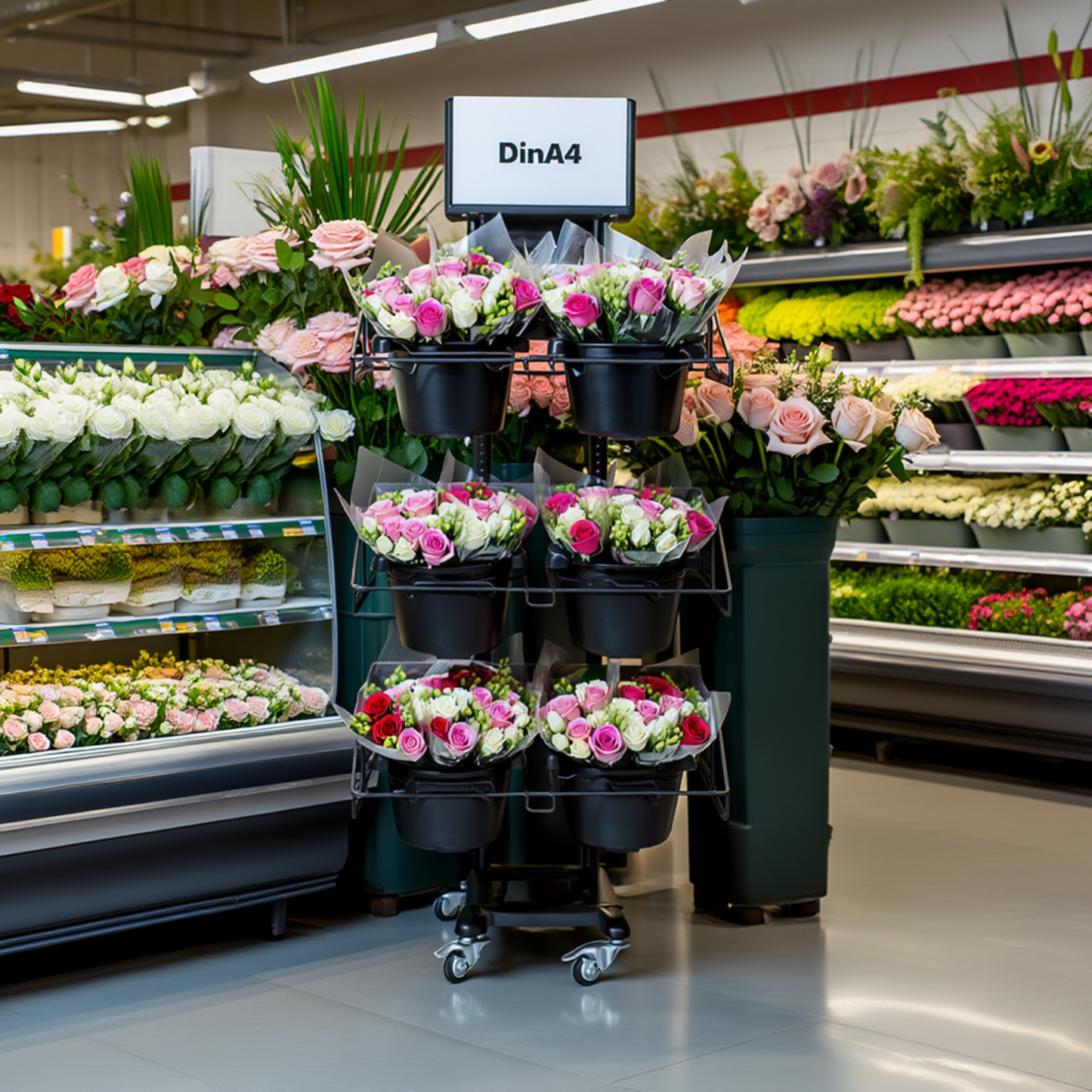 Mobiler Metall Verkaufsständer Edeka Variant 3er, Schnittblumen