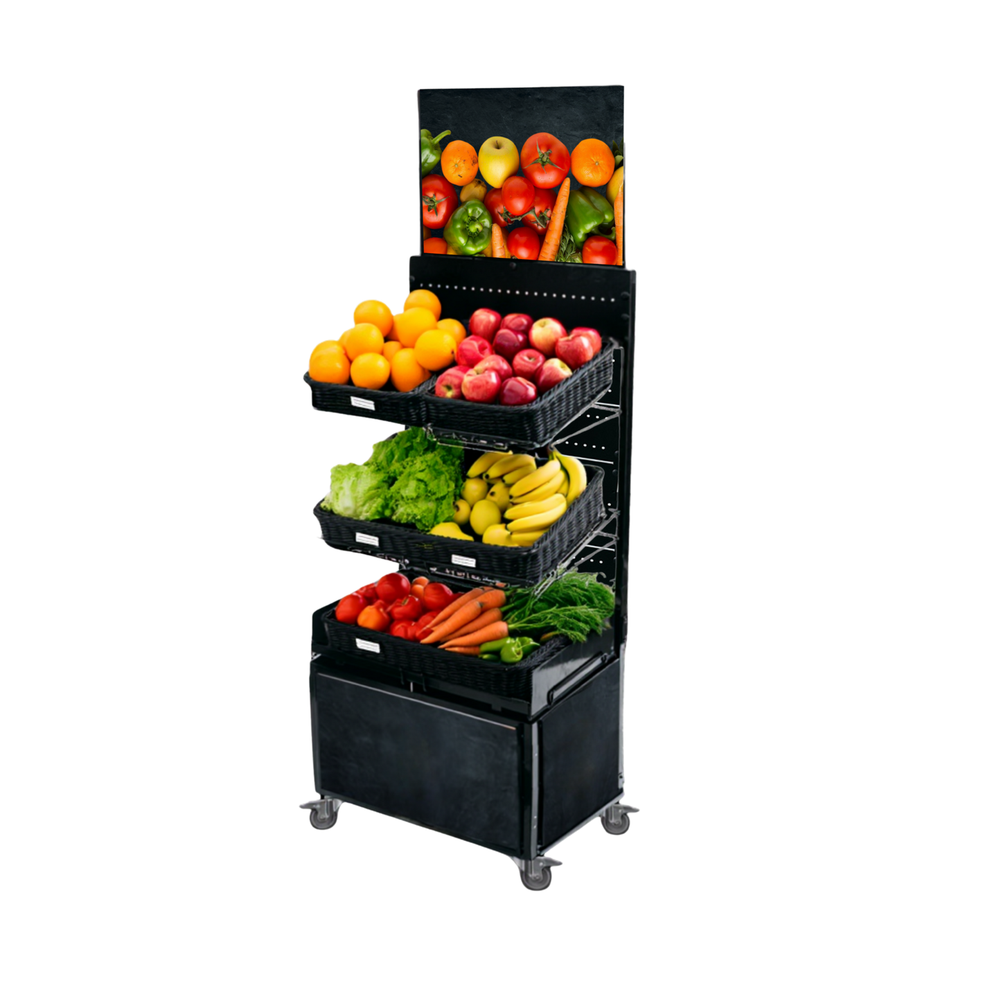 Mobiler Verkaufsständer Concept Obst und Gemüse mit Rattan Körben
