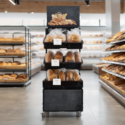 Mobiler Verkaufsständer Concept Brot mit Rattan Körben