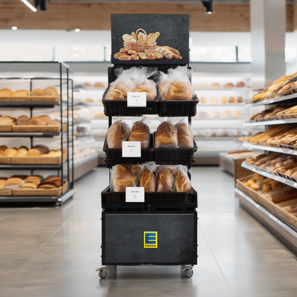 Mobiler Verkaufsständer Concept Edeka Brot mit Rattan Körben