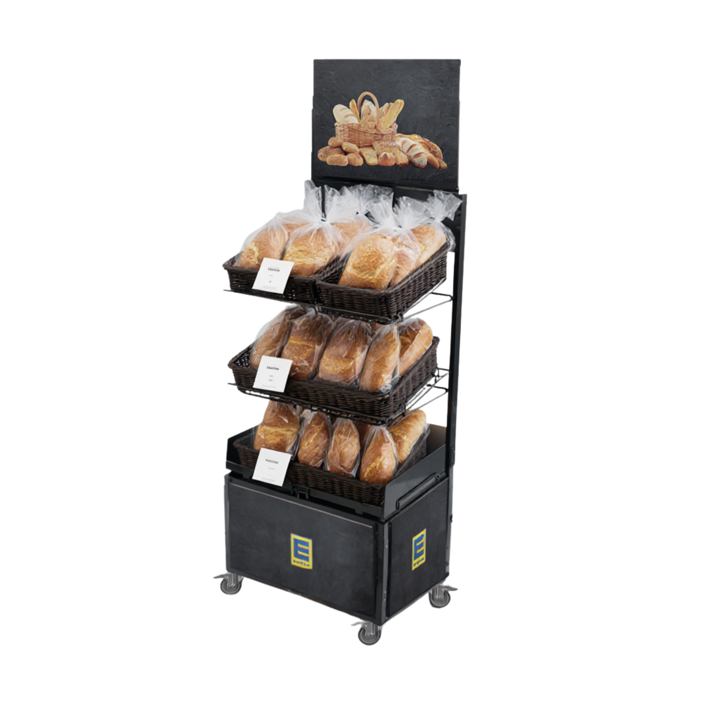 Mobiler Verkaufsständer Concept Edeka Brot mit Rattan Körben
