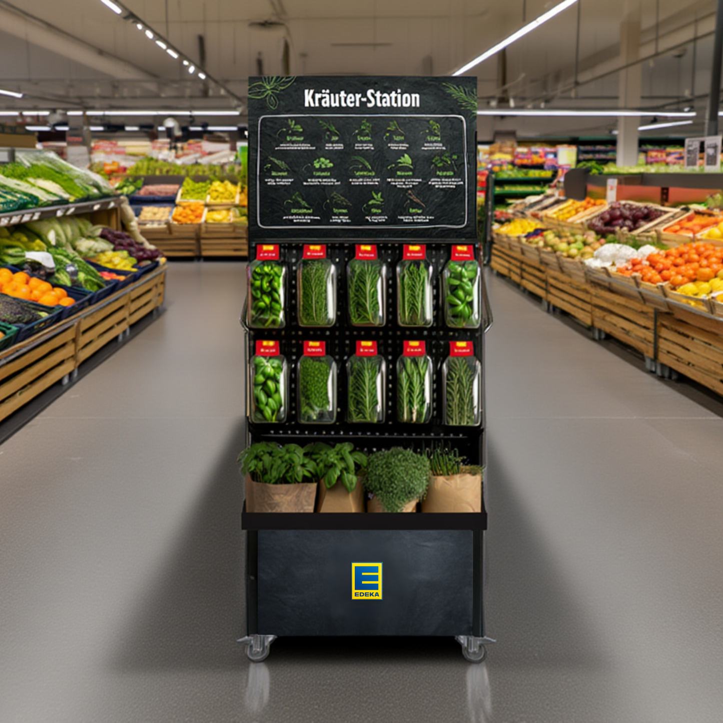 Mobiler Verkaufsständer Concept Edeka Schnitt- und Topfkräuter für niedrige Gondeln